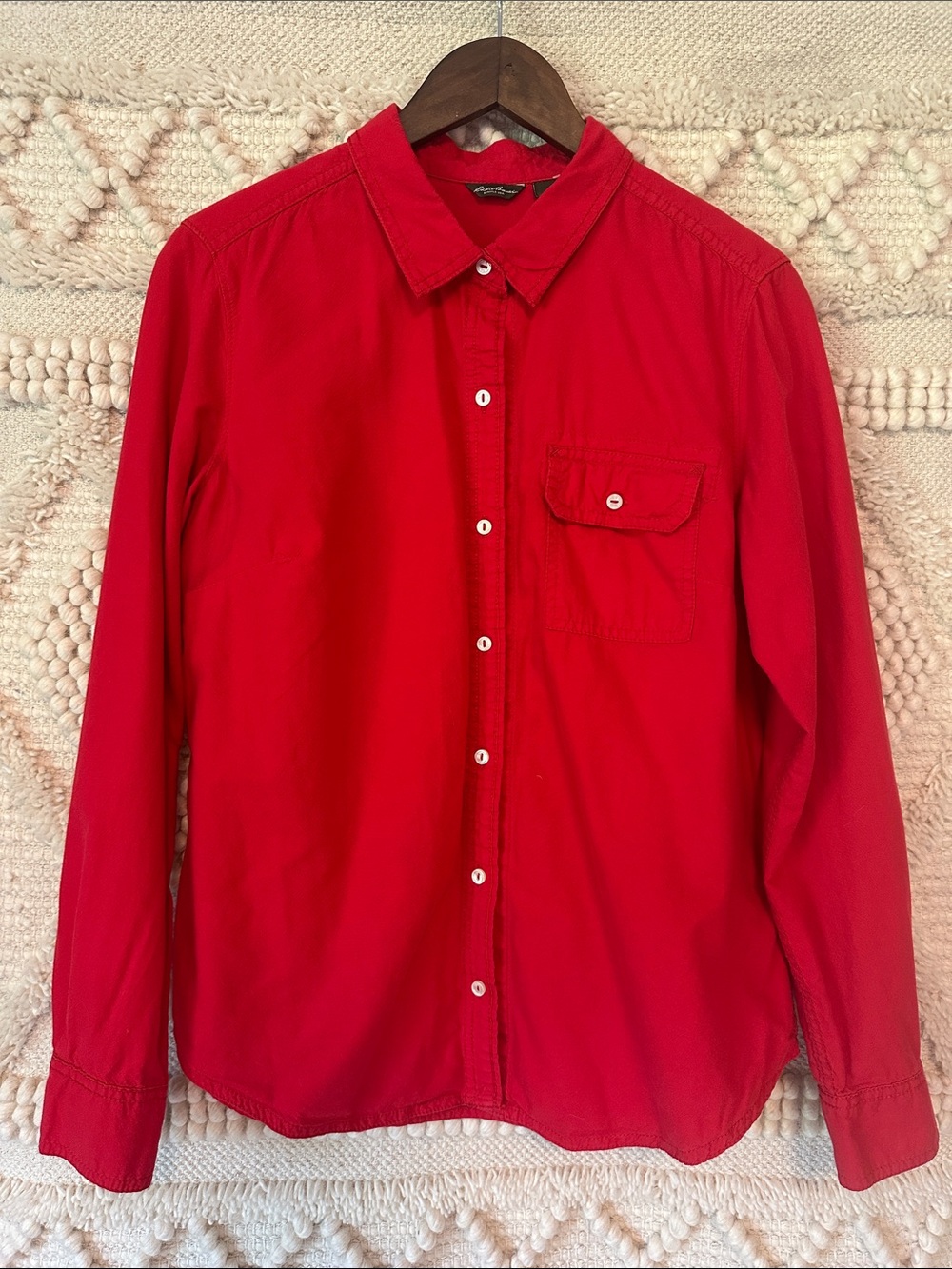 Eddie Bauer Red Long-Sleeve Button-Down Shirt with Chest Pocket